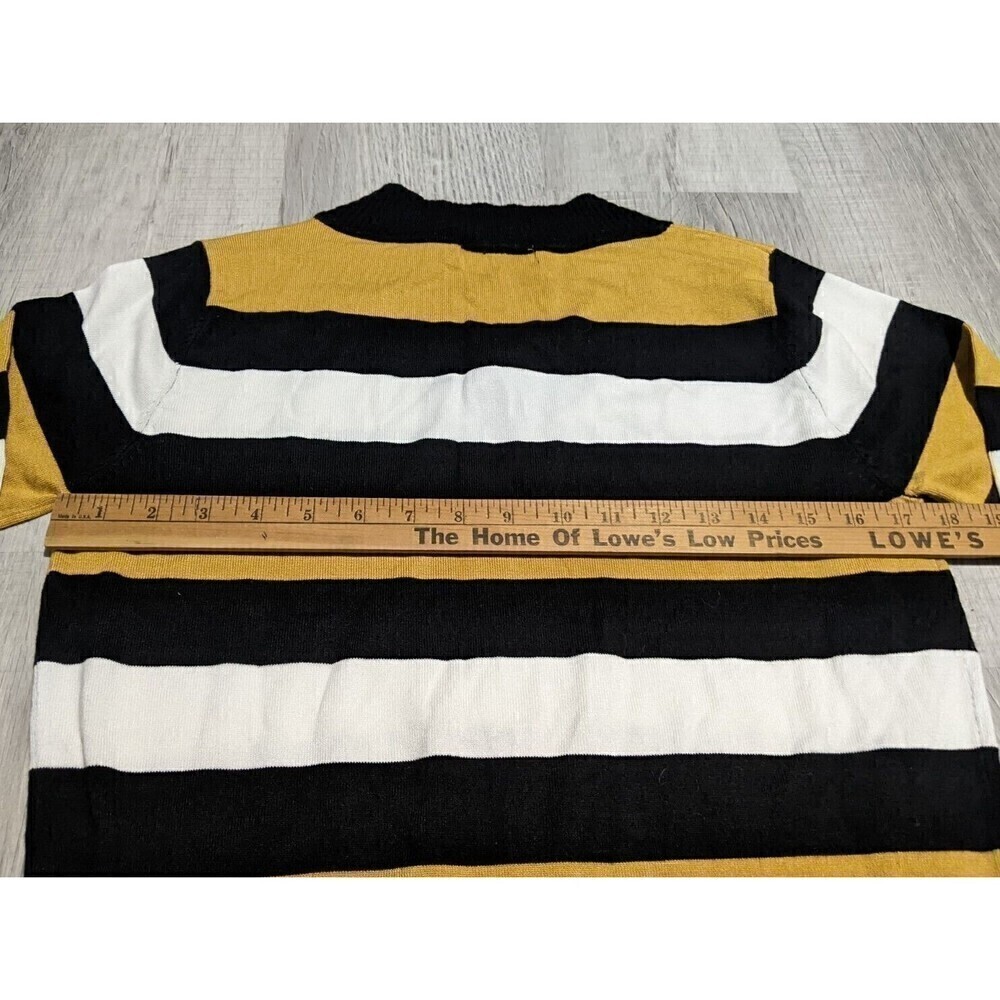 Ilanco Knit Tricot Women's Sz L Yellow Black White Stripe Top Viscose Sweater - Picture 7 of 8